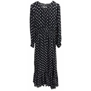 J. Crew Long-Sleeve Chiffon Midi Dress Black Polka Dot Women's Size Small